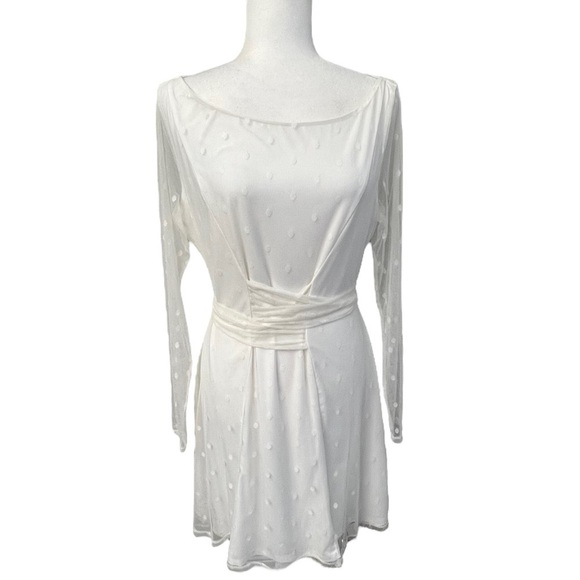 Lovers + Friends Ivory Mesh Dot Overlay Long Sleeve Dress - Size XL - Picture 2 of 13